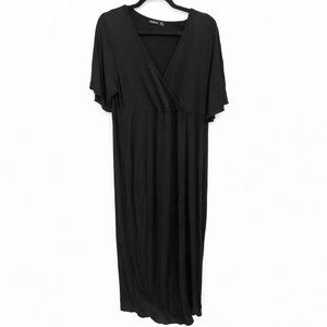 Boohoo size 12 Black mock wrap short Sleeve Dress